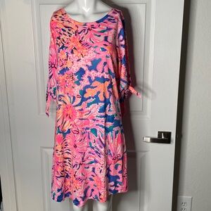 Lilly Pulitzer Preston Long Sleeve Mini Dress Swirling Sea Dream Coral Cotton
